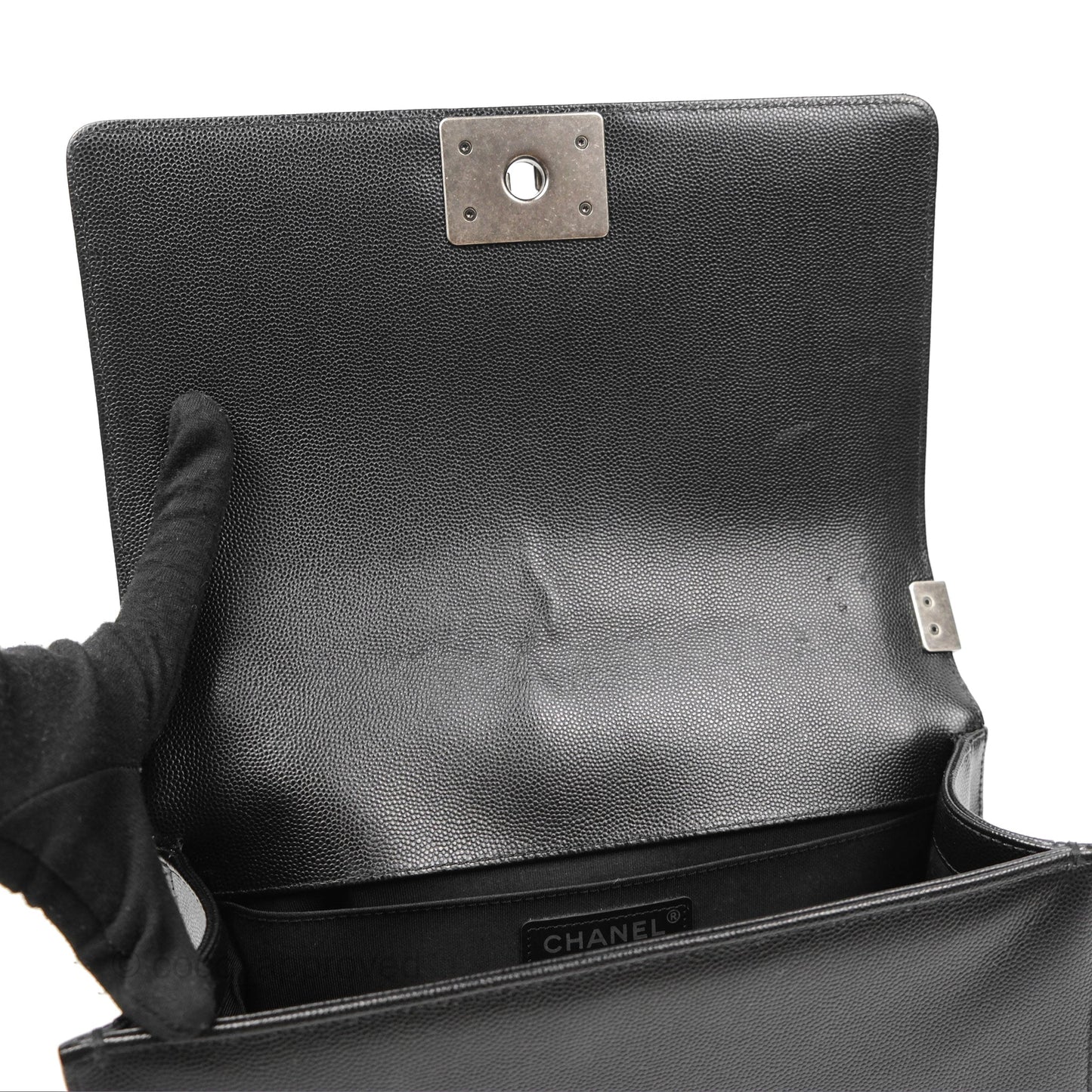 Chanel Boy Quilted Medium Black Caviar Ruthenium Hardware