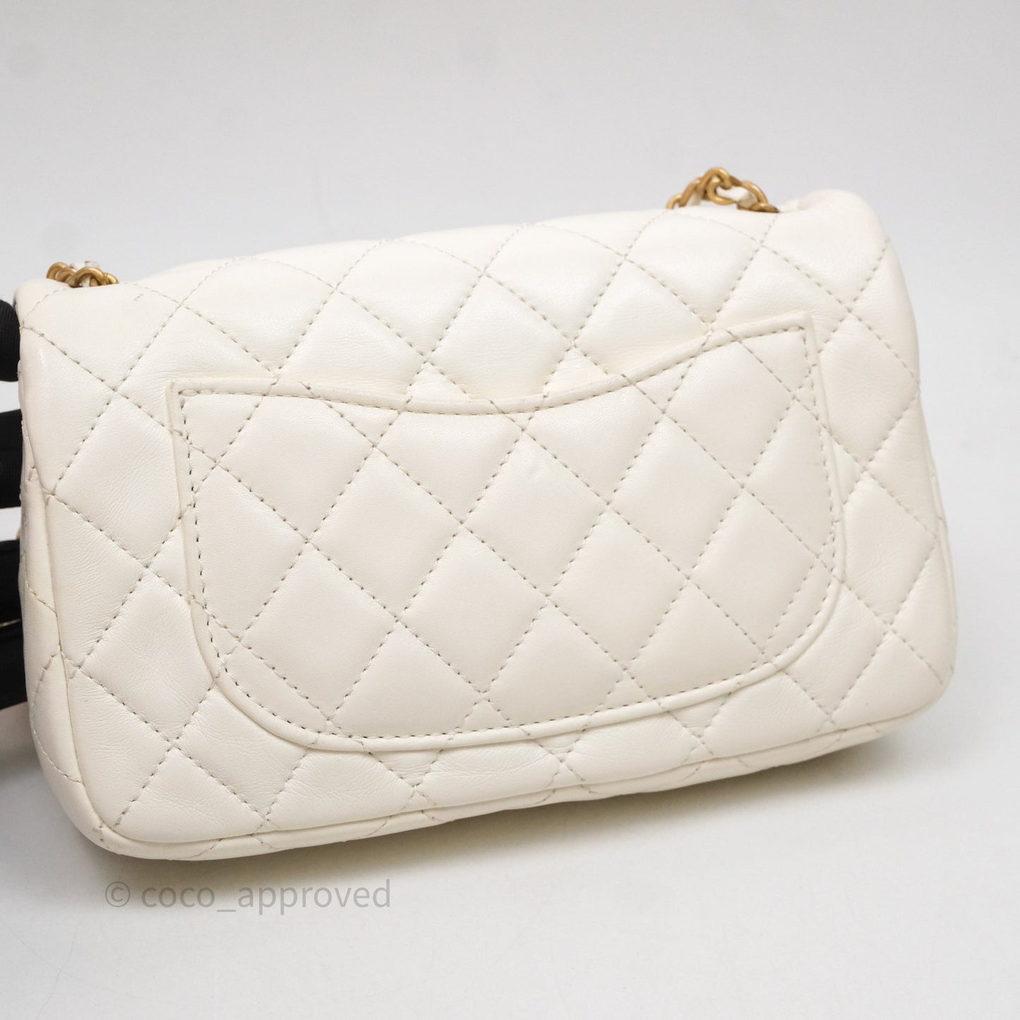 Chanel Mini Rectangular Pearl Crush White Lambskin Aged Gold Hardware