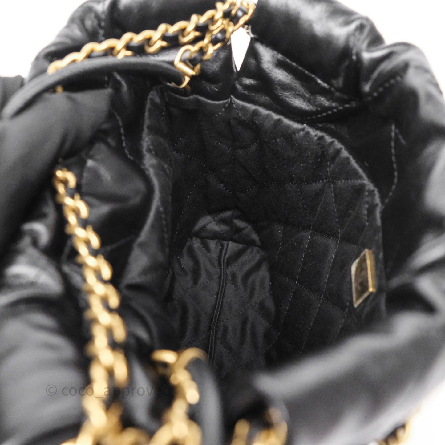 Chanel 22 Mini Bag Black Crumpled Calfskin Aged Gold Hardware