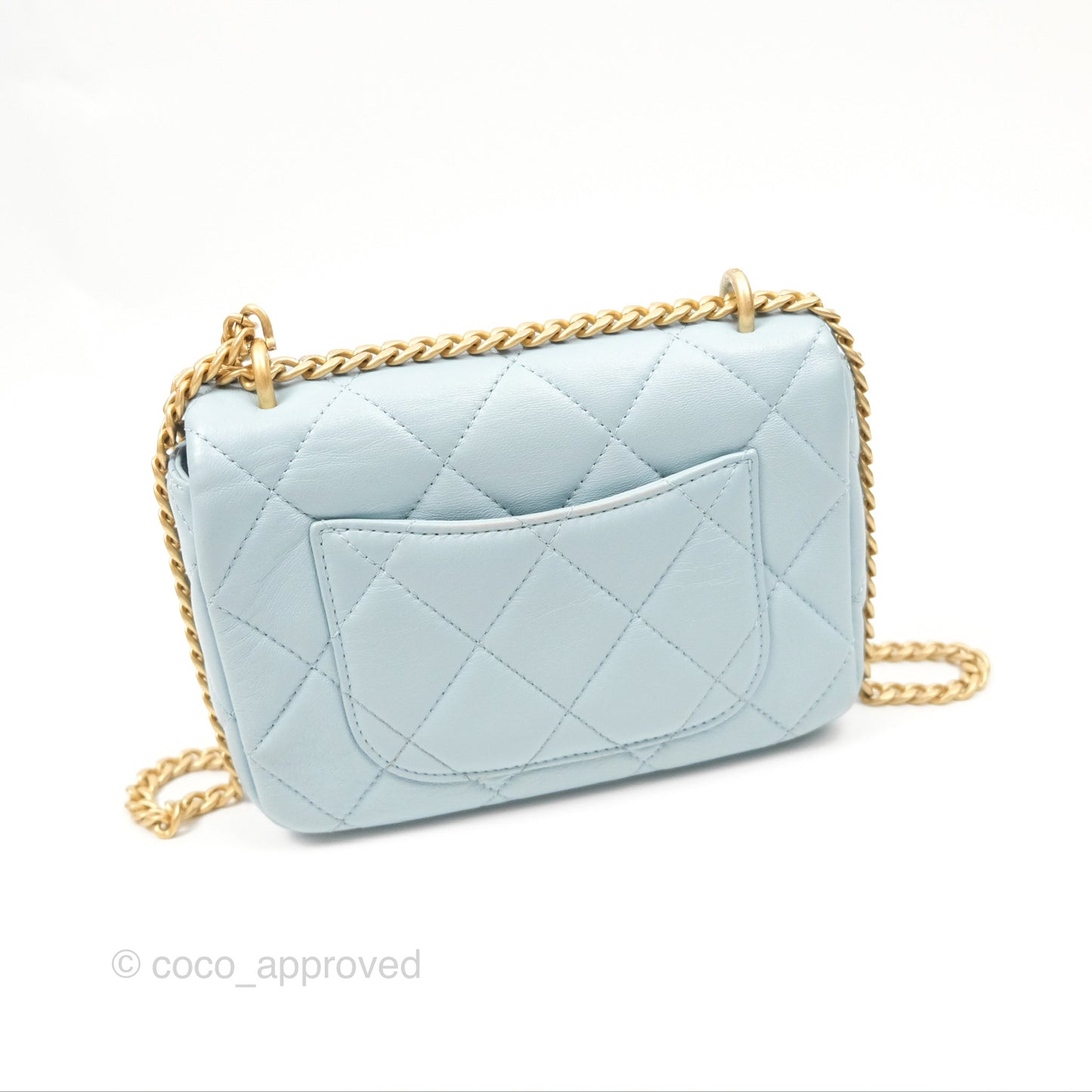Chanel Quilted Enamel Pending CC Mini Square Flap Baby Blue Lambskin 22P