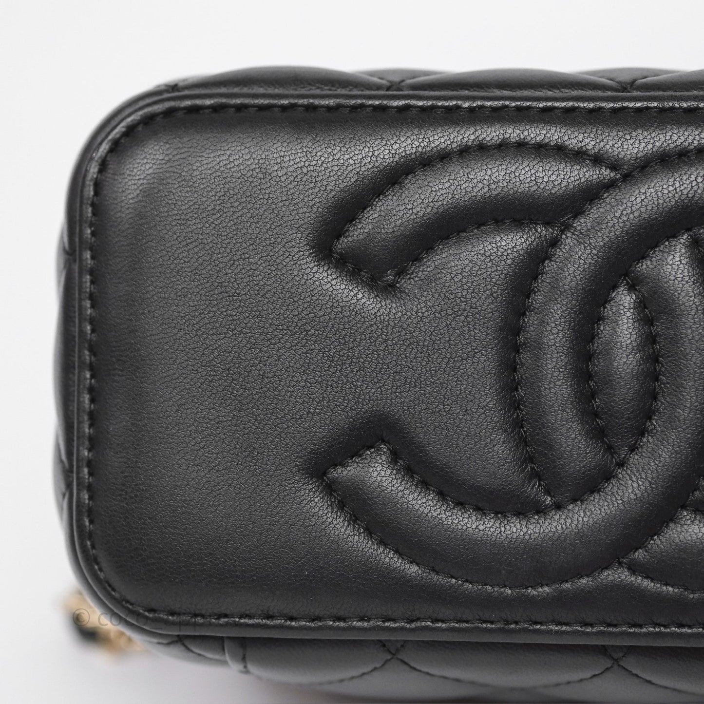 Chanel Crystals Top Handle Vanity Rectangular Black Lambskin Gold Hardware