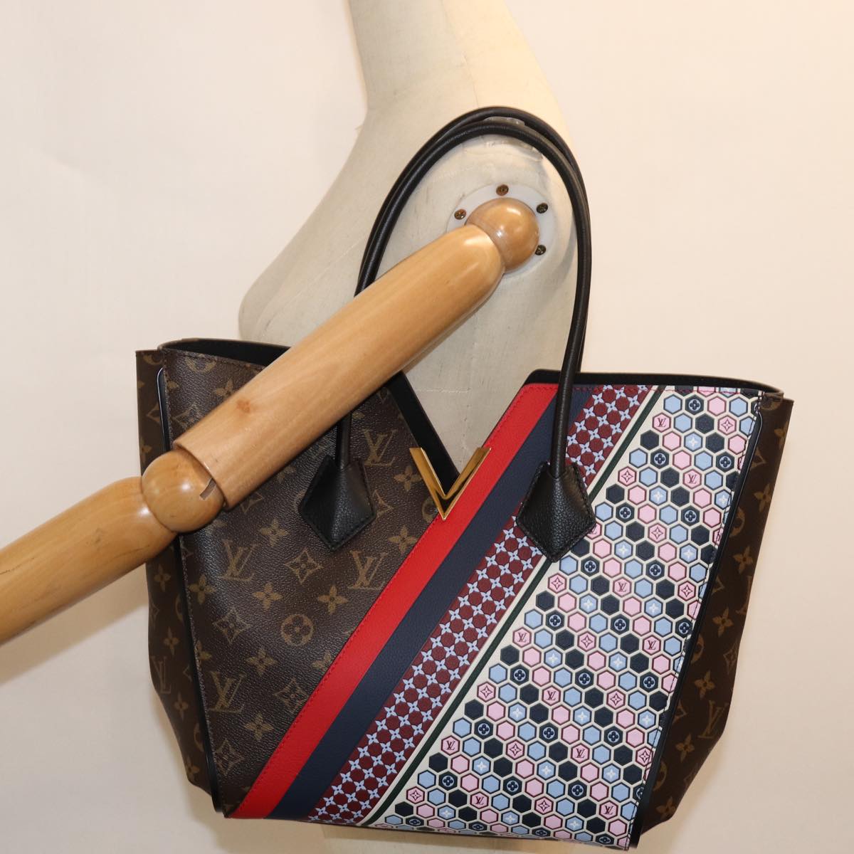 LOUIS VUITTON Monogram Kimono MM Tote Bag Red Navy M42850 LV 74277S