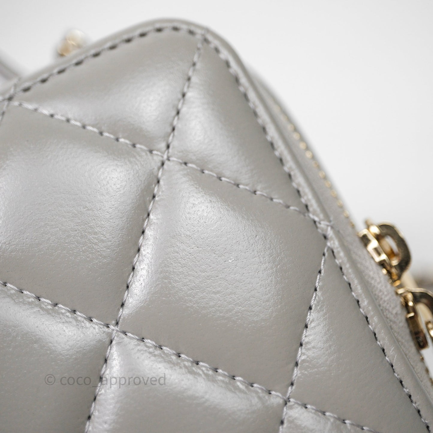Chanel Mini Top Handle Camera Case Grey Shiny Calfskin Gold Hardware 22B