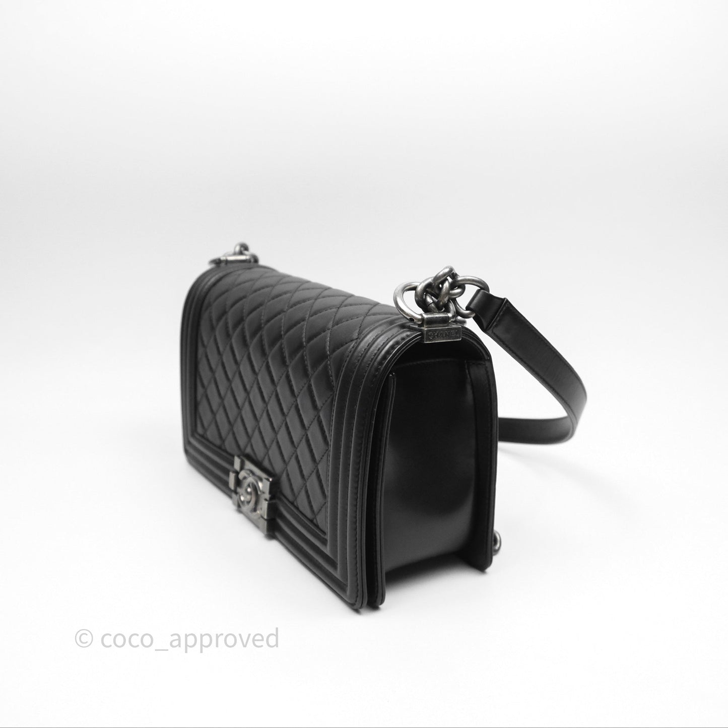 Chanel Quilted Medium Boy Black Calfskin Ruthenium Hardware