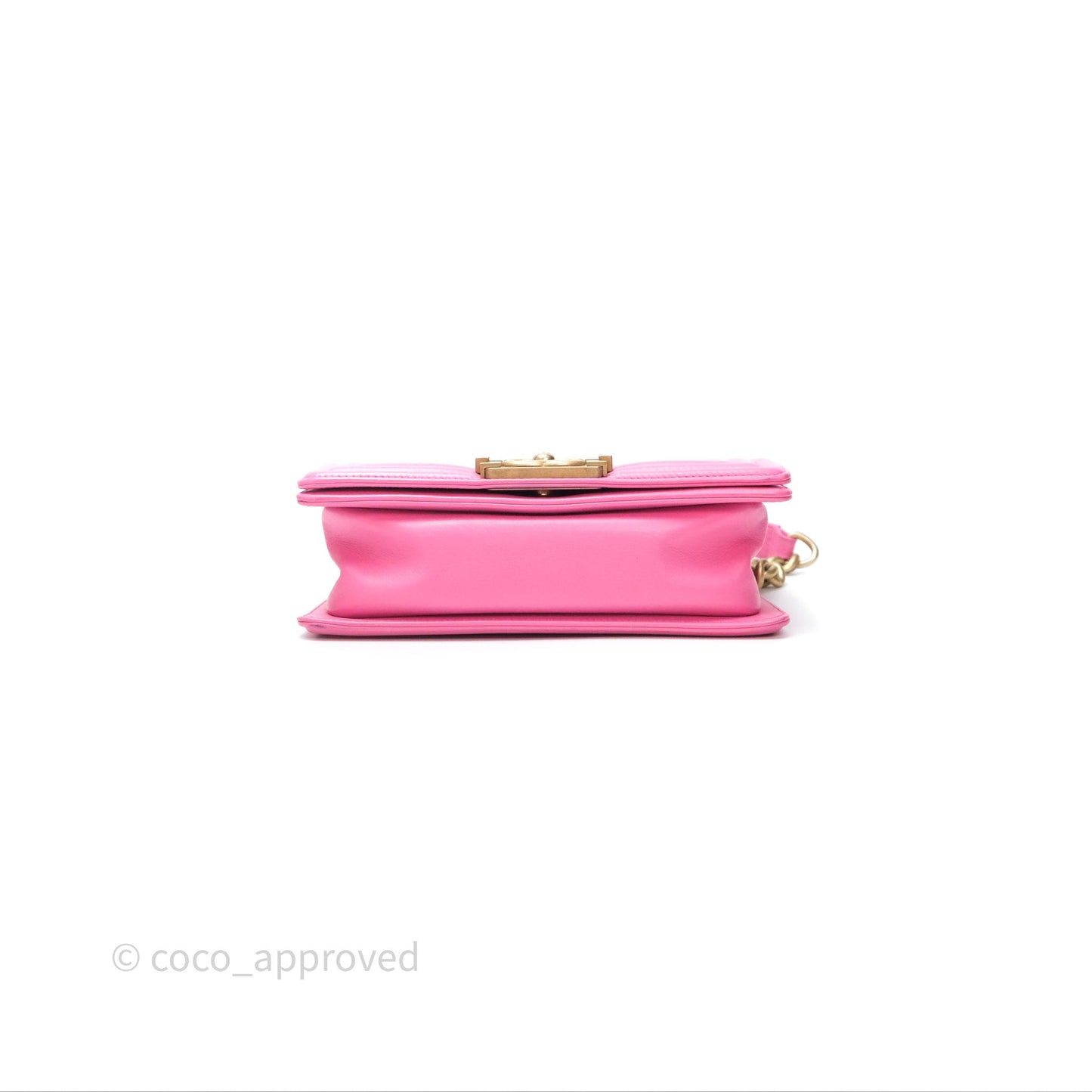 Chanel Small Boy Pink Calfskin Aged Gold Hardware