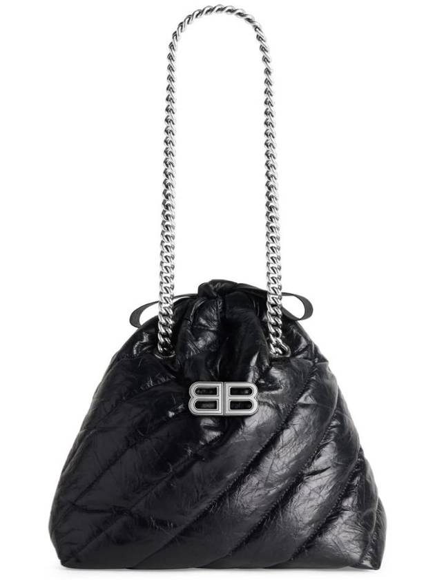 Luxury Balenciaga Crush Embellished Logo Quilted Leather Tote Bag Black