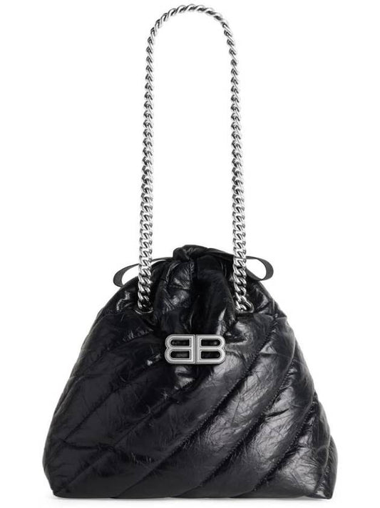 Luxury Balenciaga Crush Embellished Logo Quilted Leather Tote Bag Black