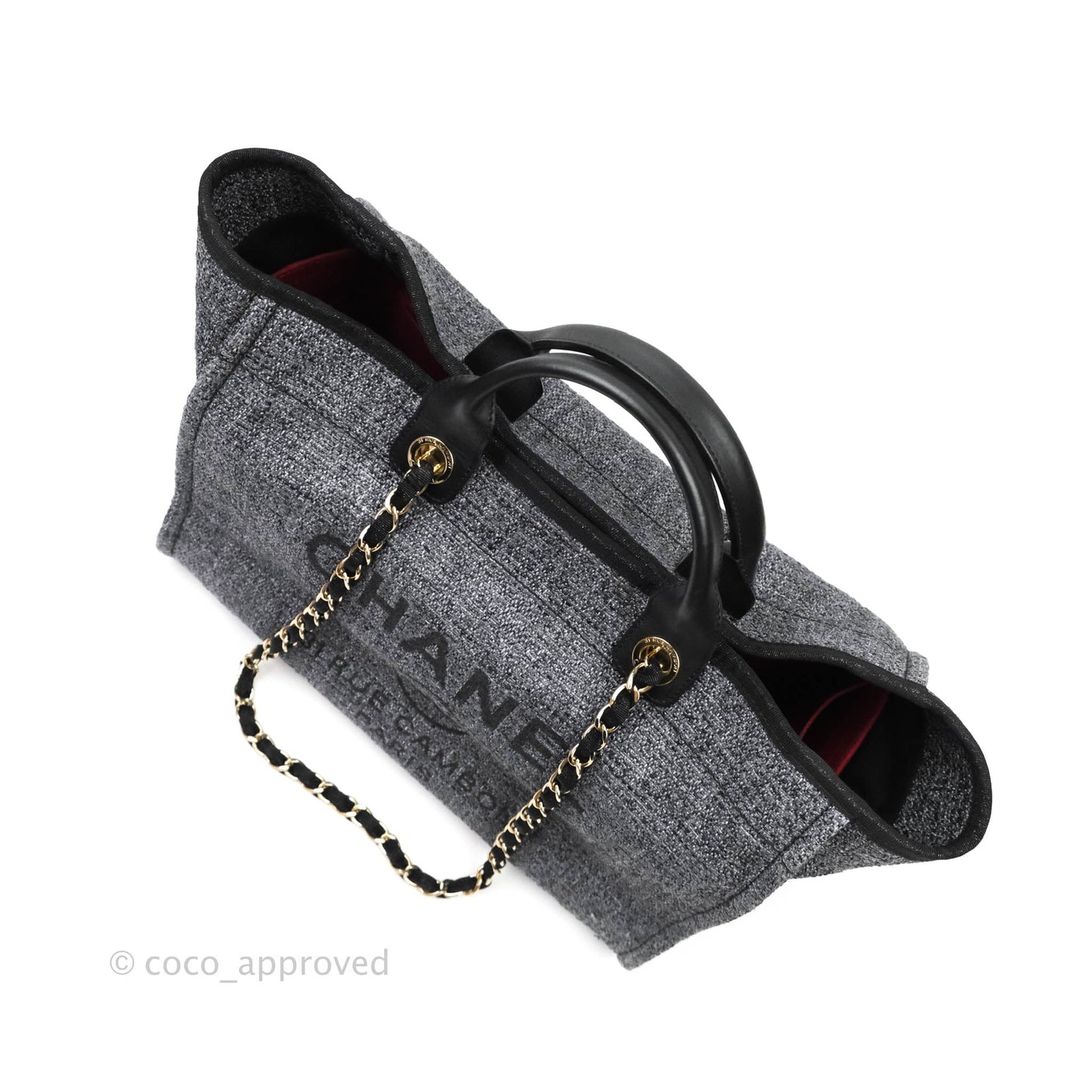 Chanel Large Deauville Charcoal Grey Canvas Gold Hardware