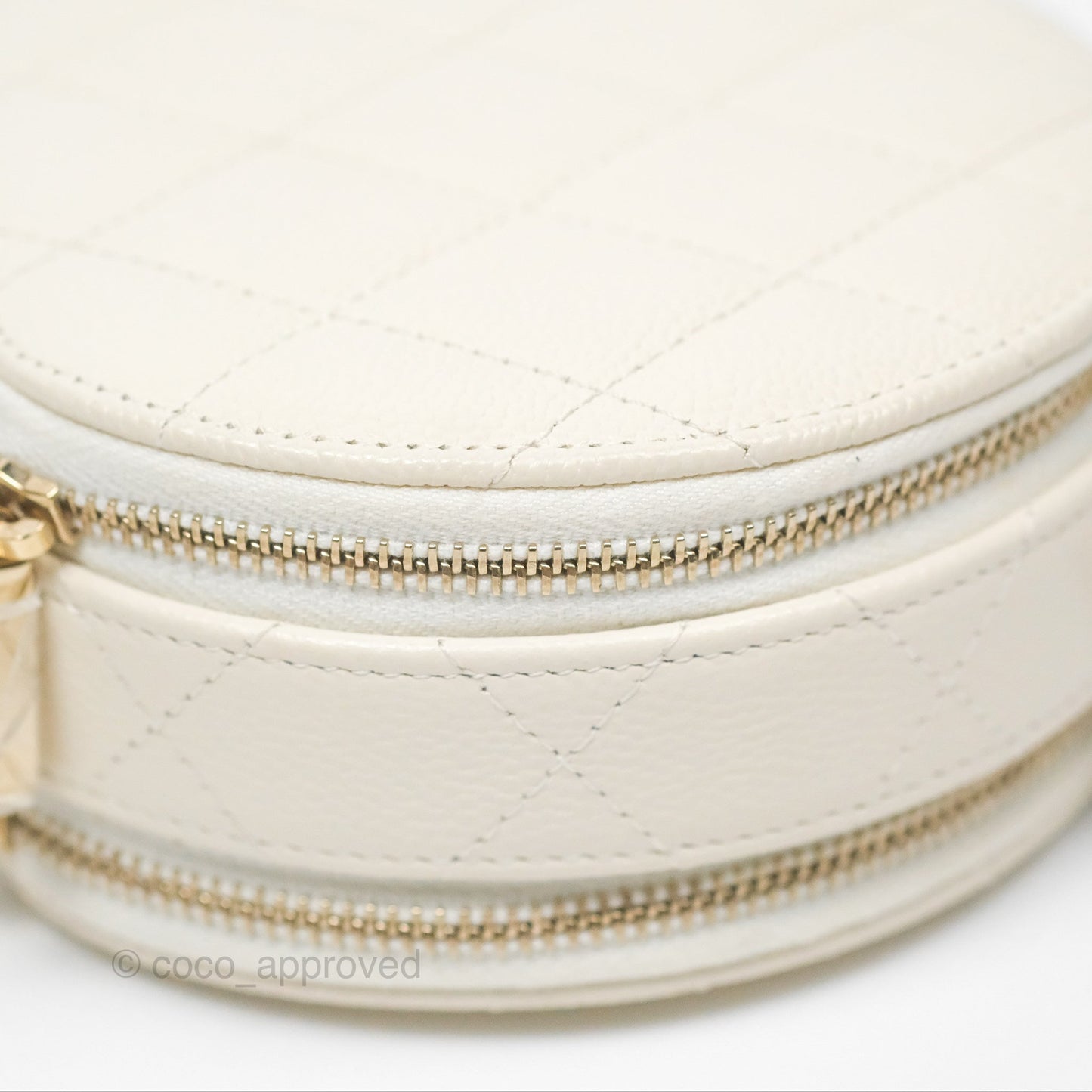 Chanel Mini Round Vanity Bag Handle With Care Ivory Caviar