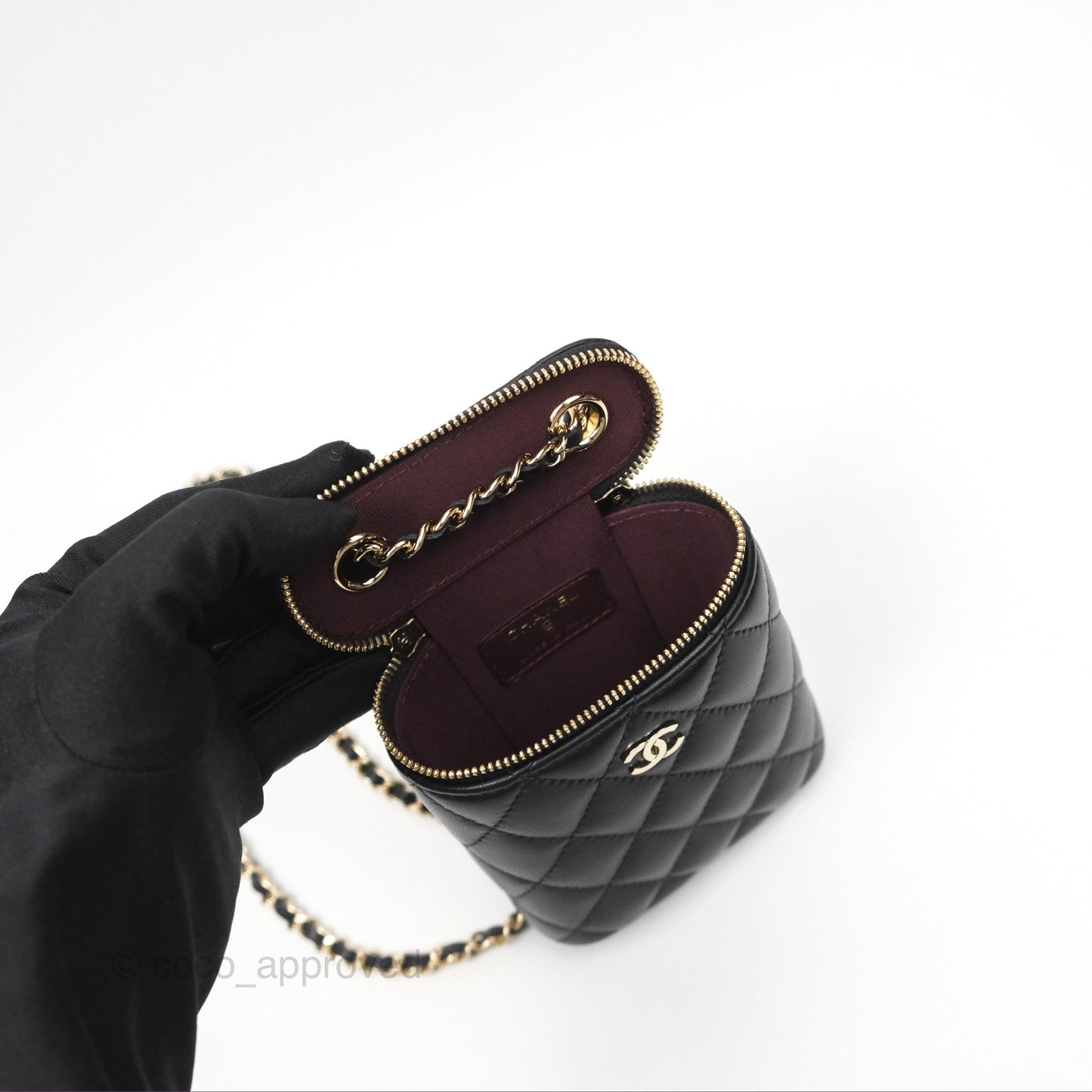 Chanel Classic Mini Vanity With Chain Black Lambskin Gold Hardware