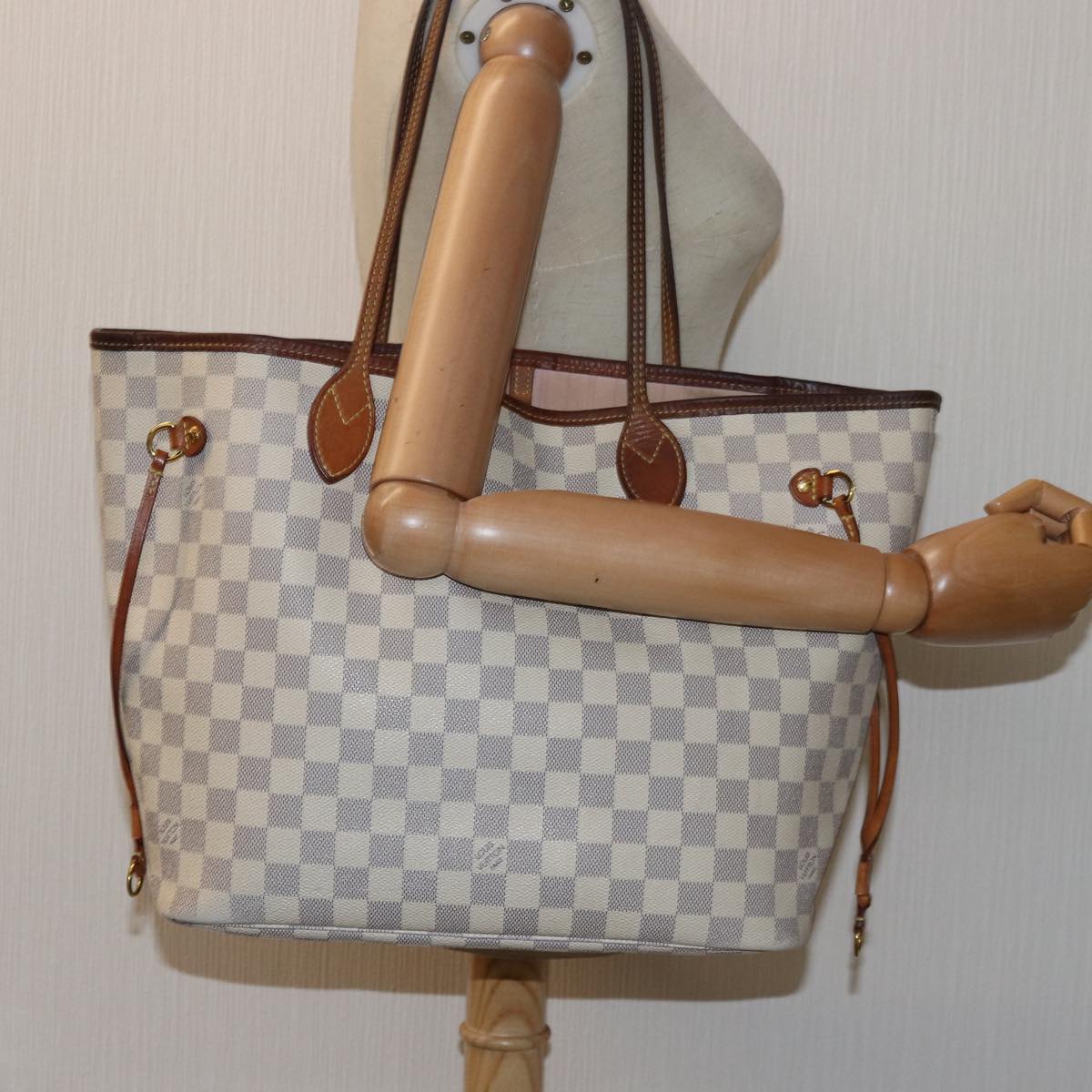 LOUIS VUITTON Damier Azur Neverfull MM Tote Bag N41605 LV 74335