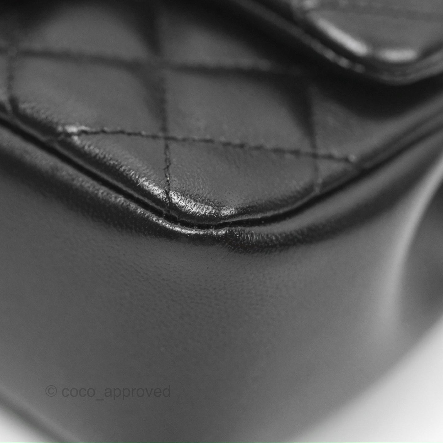 Chanel Mini Flap Bag with Pearl Chain Black Shiny Lambskin Aged Gold Hardware 24P