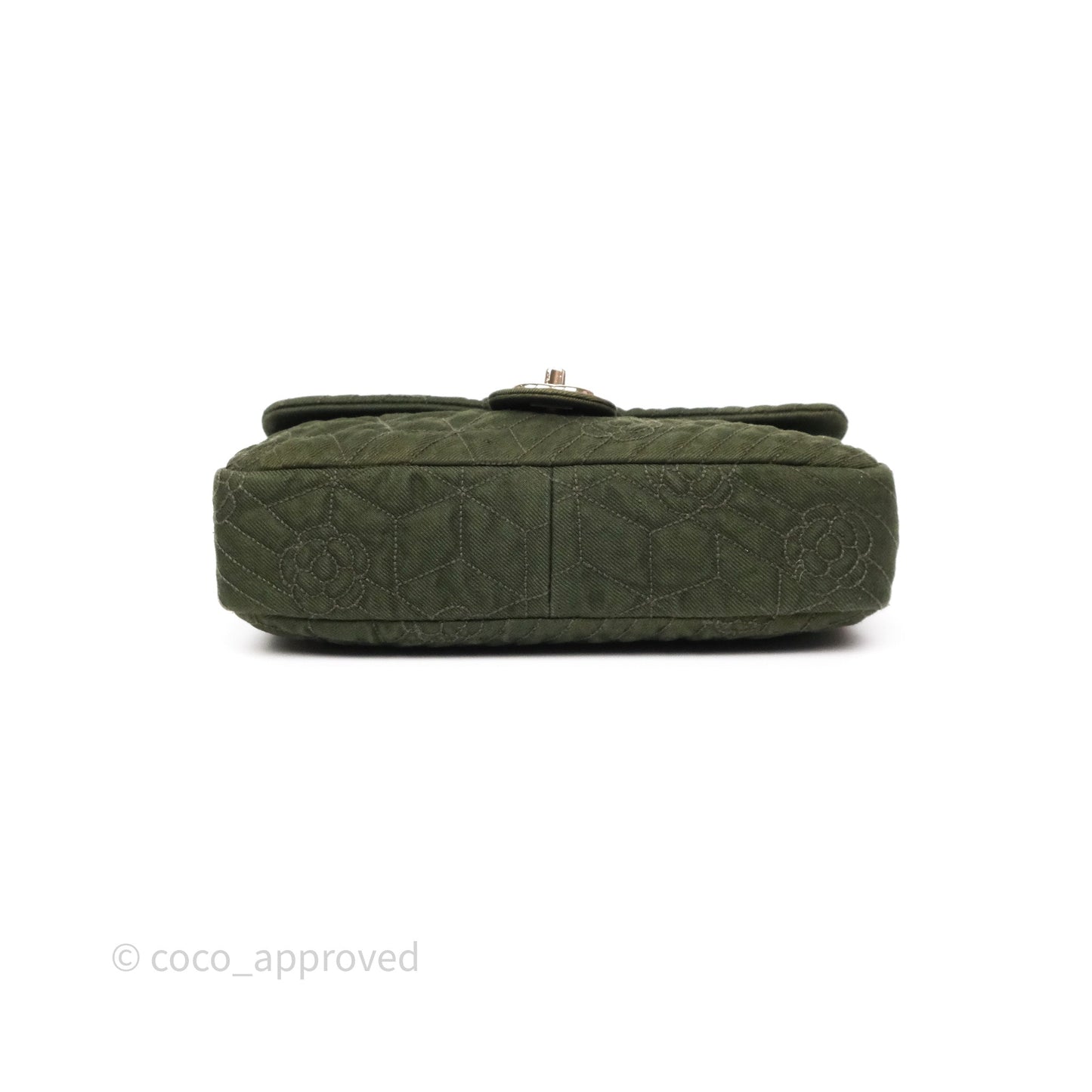 Chanel Camellia Flap Bag Army Green Denim Silver Hardware