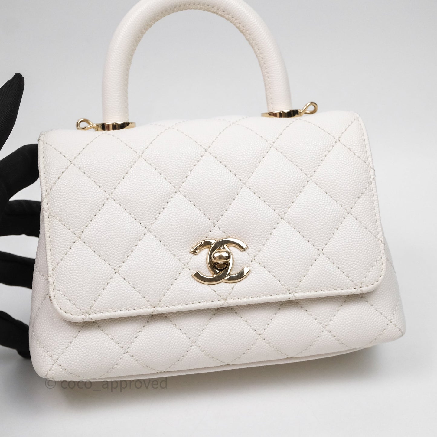 Chanel Mini Coco Handle Quilted White Caviar Gold Hardware