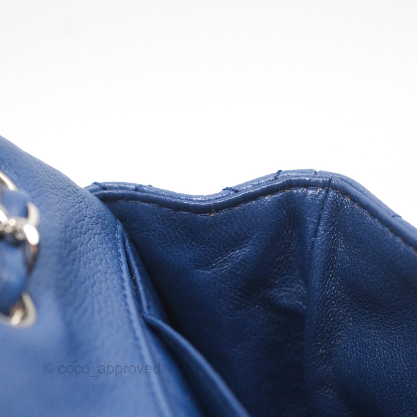 Chanel Quilted East West Flap Bag Blue Caviar Silver Hardware