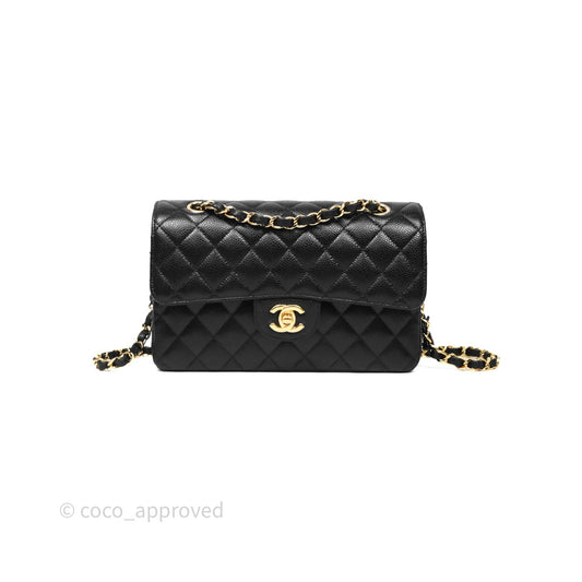 Chanel Small Classic Flap Quilted Black Caviar Gold Hardware