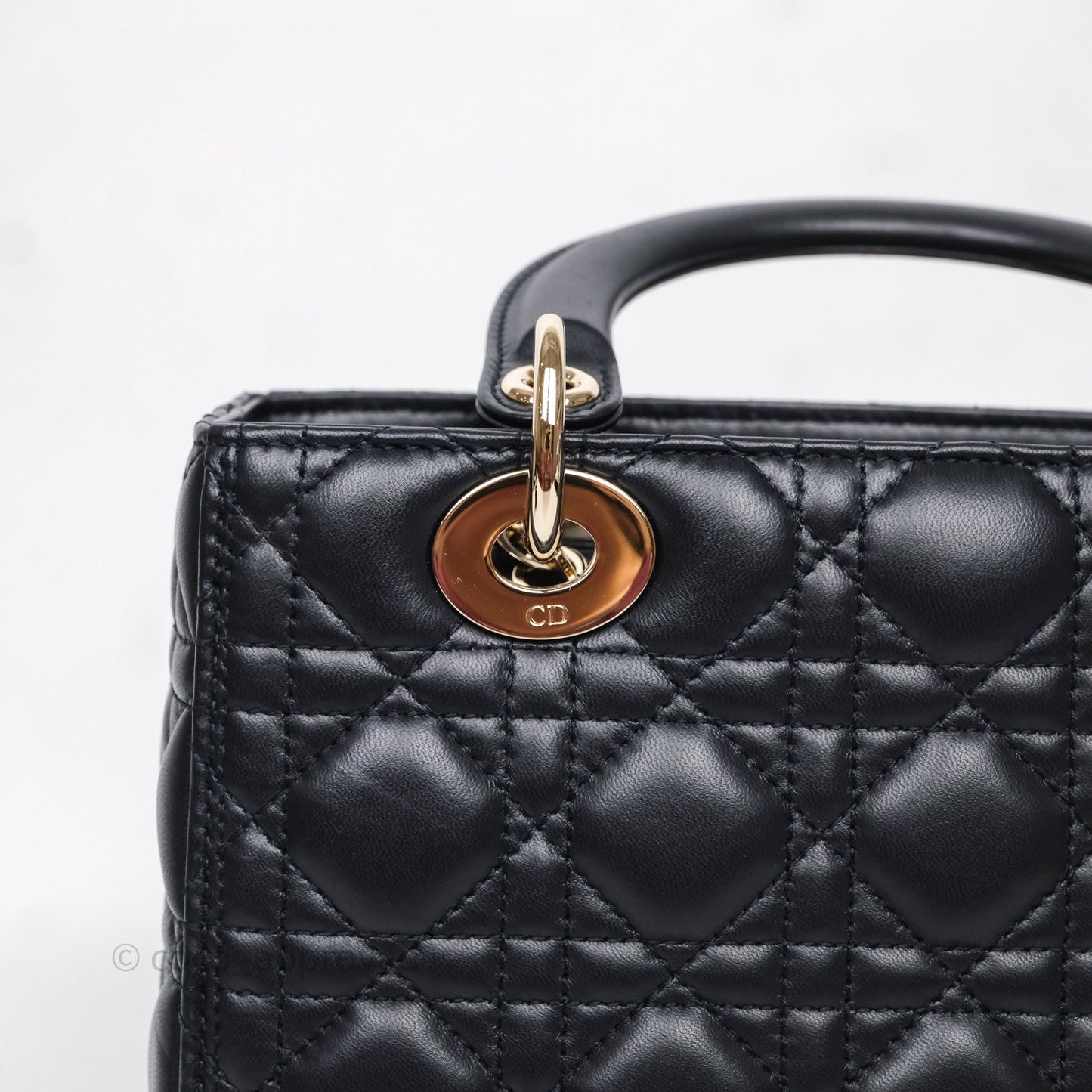 Christian Dior Medium Lady Dior Navy Lambskin Gold Hardware