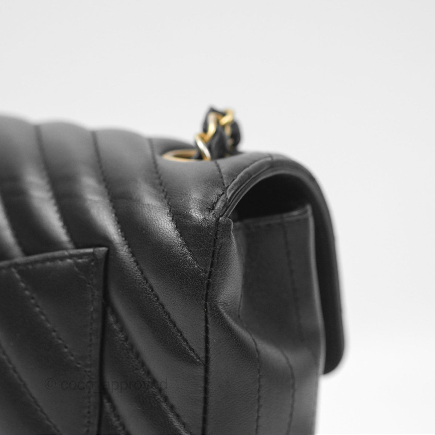 Chanel Chevron Mini Rectangular Black Lambskin Aged Gold Hardware