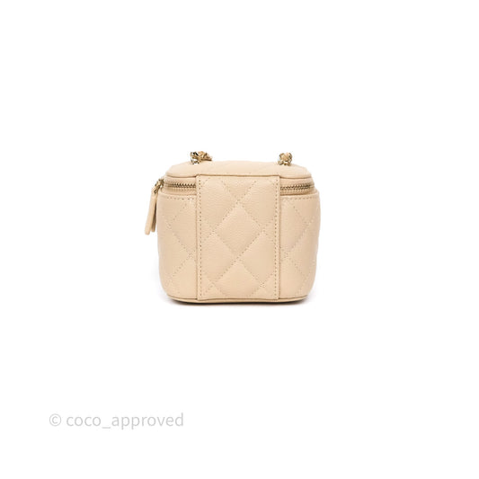 Chanel Mini Vanity With CC Chain Beige Caviar Gold Hardware