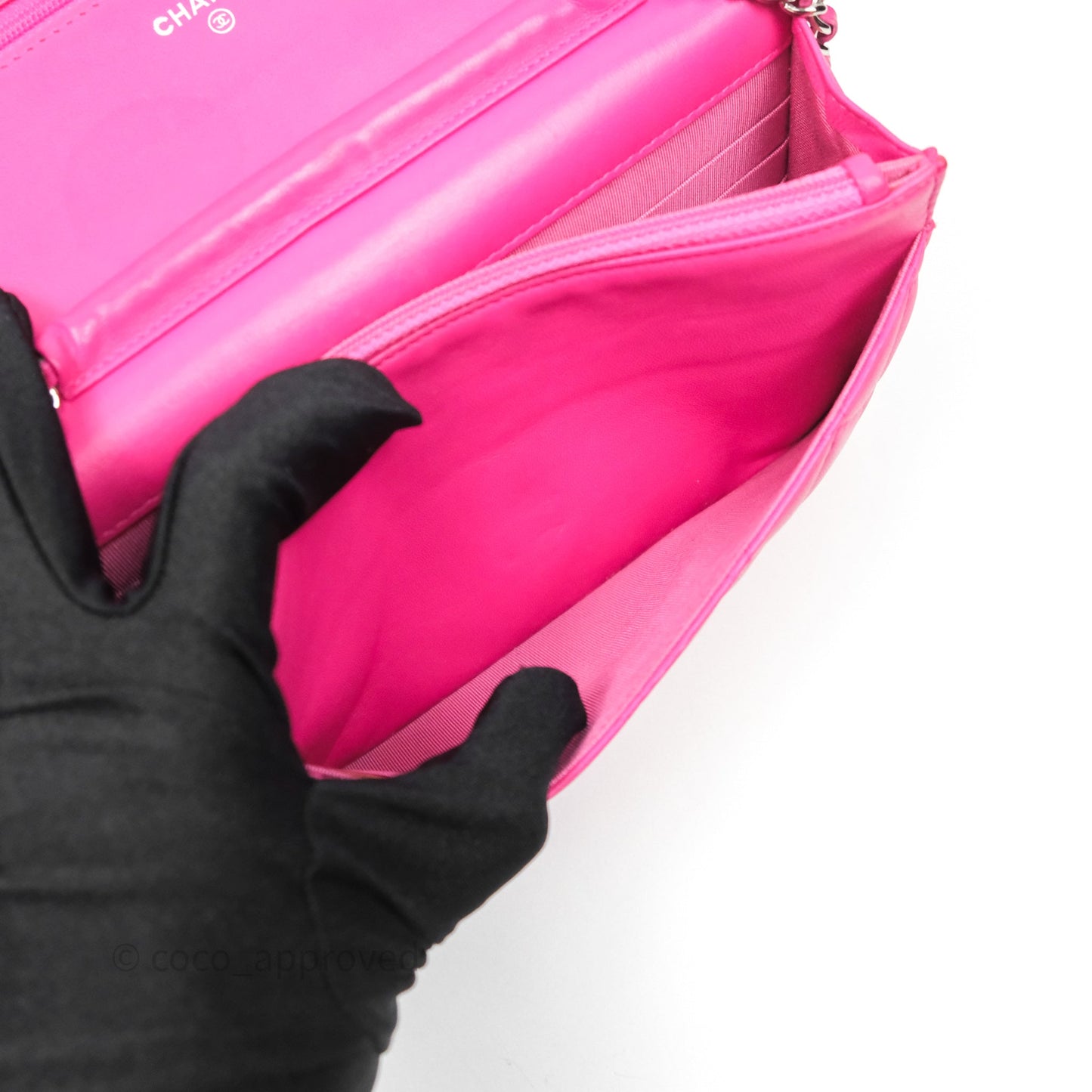 Chanel Quilted Wallet on Chain WOC Pink Lambskin Silver Hardware