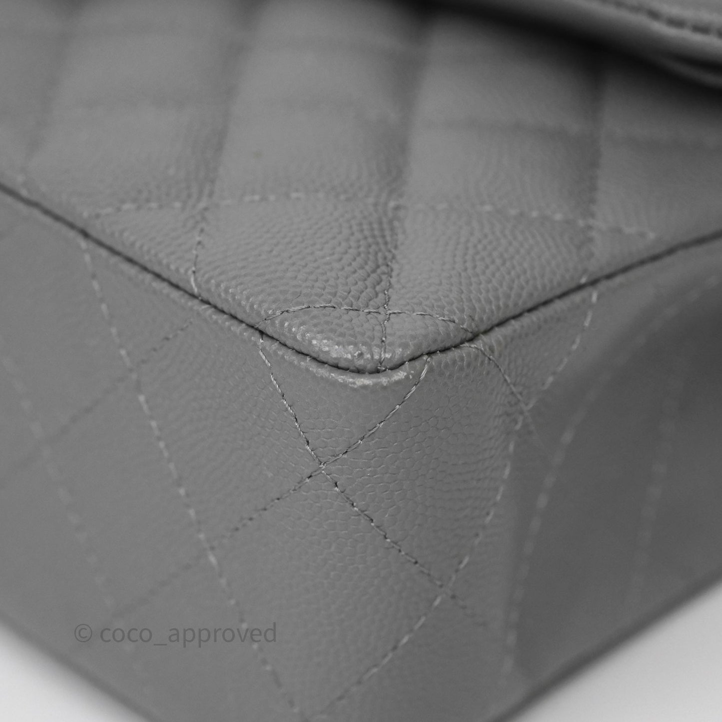Chanel Small Classic Flap Quilted Grey Caviar Gold Hardware