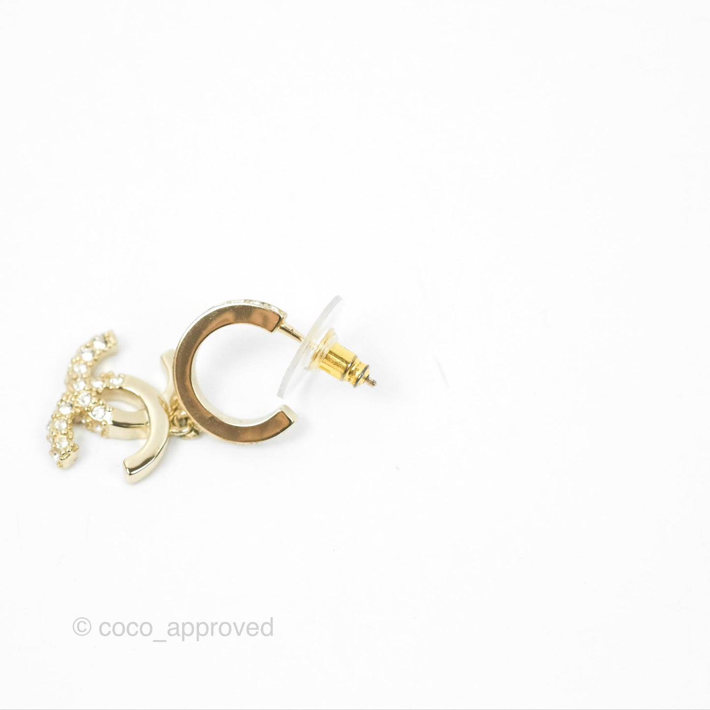 Chanel Crystal CC Drop Earrings Gold Tone 22B