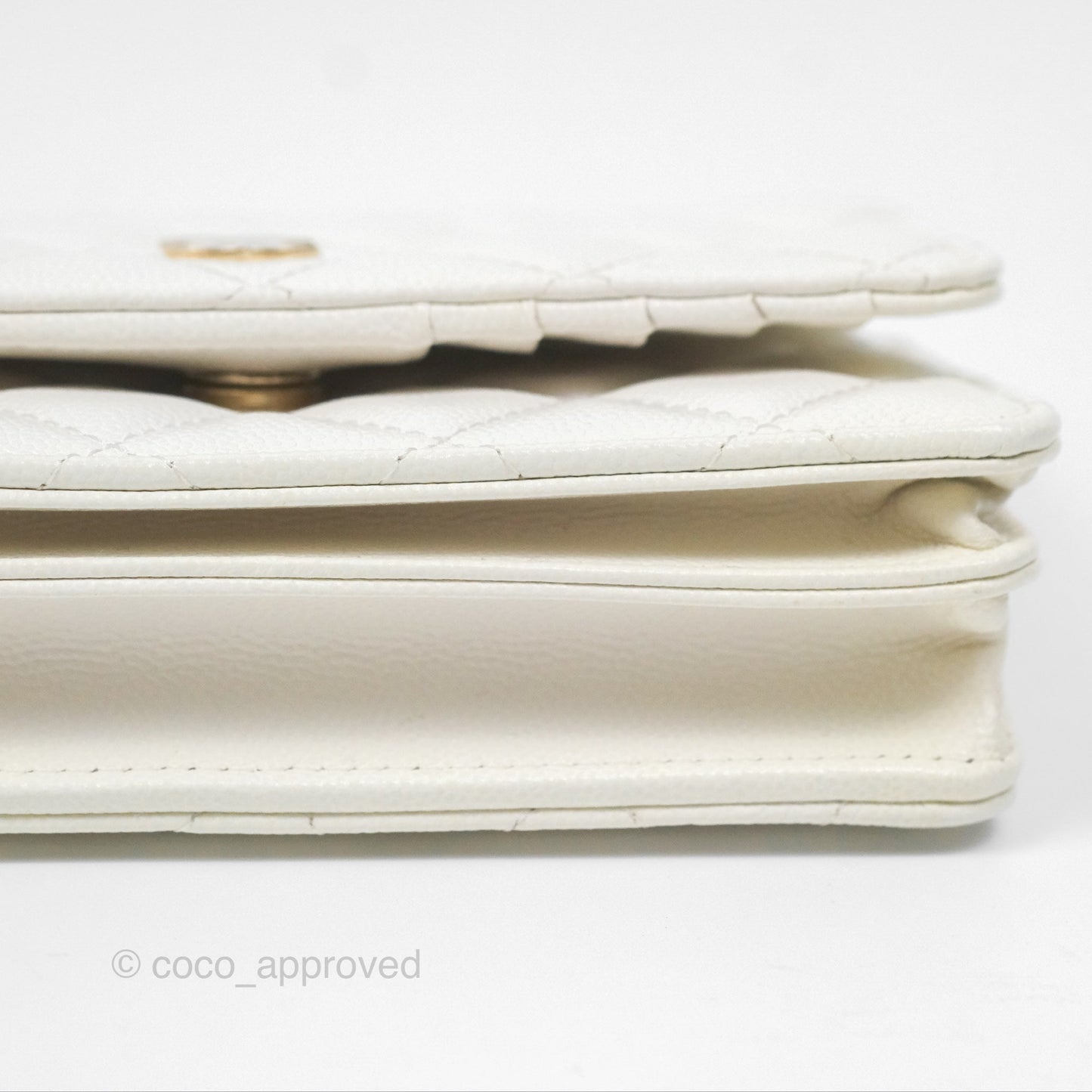 Chanel Quilted Mini Wallet on Chain WOC Ivory Caviar Gold Hardware
