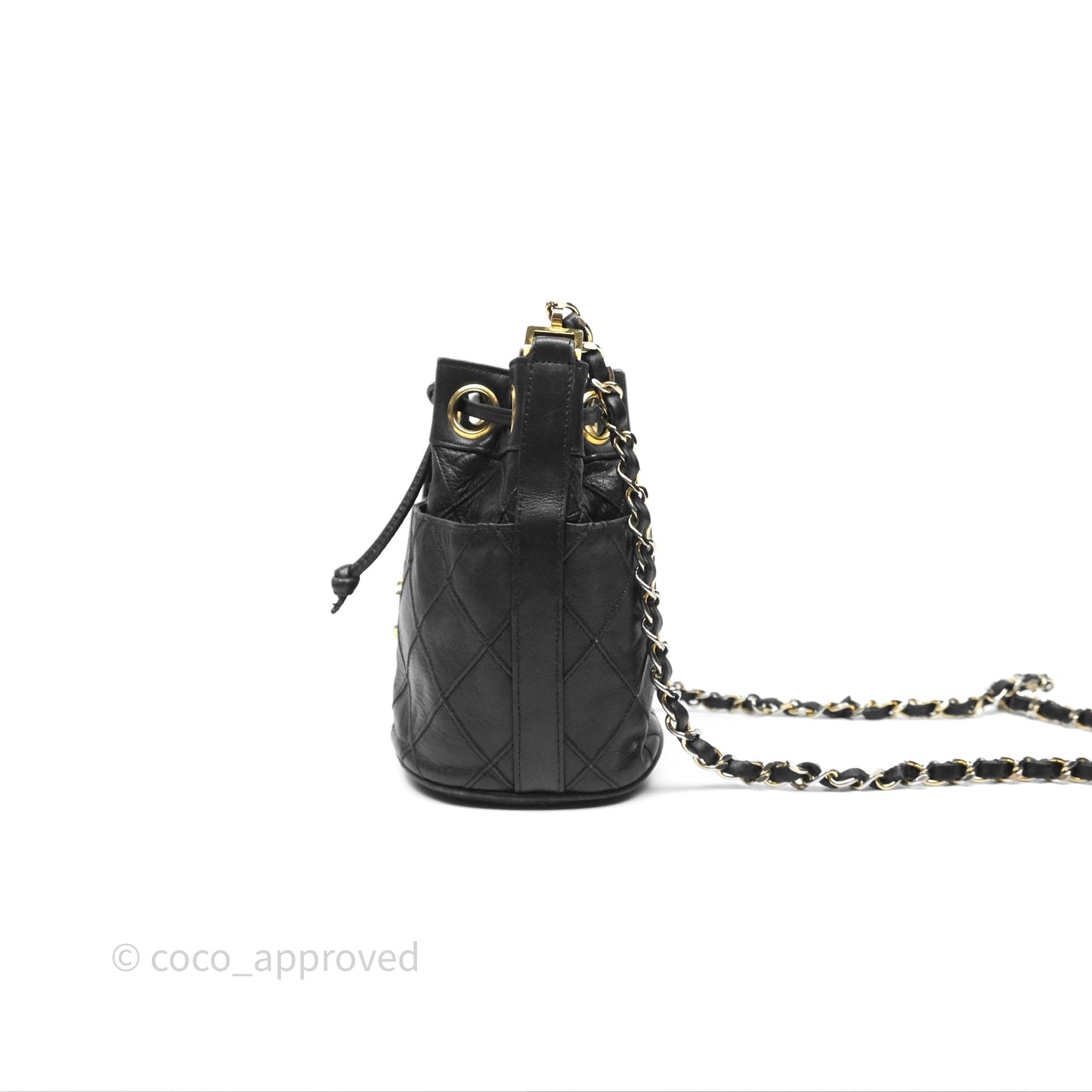 Chanel Vintage Mini CC Bucket Bag Black Lambskin Gold Hardware