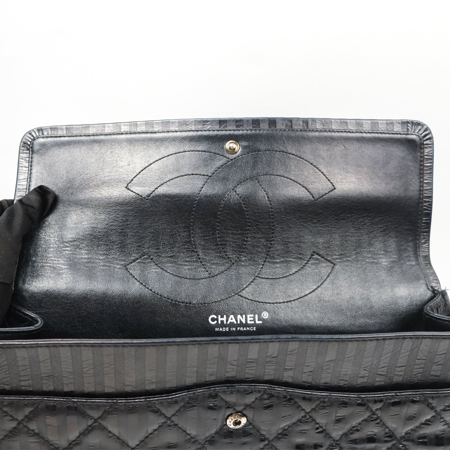 Chanel Reissue 227 Flap Quilted Calfskin Black Striped Dark Silver Hardware