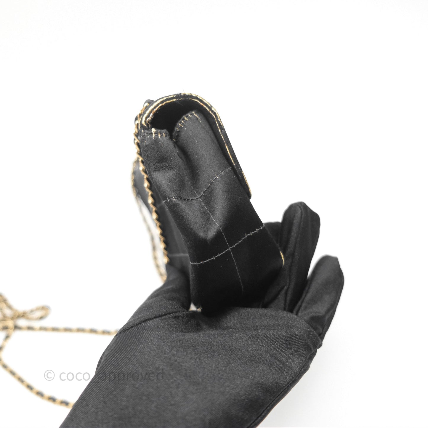 Chanel Vintage Mini Chocolate Bar Flap Black Satin Gold Hardware