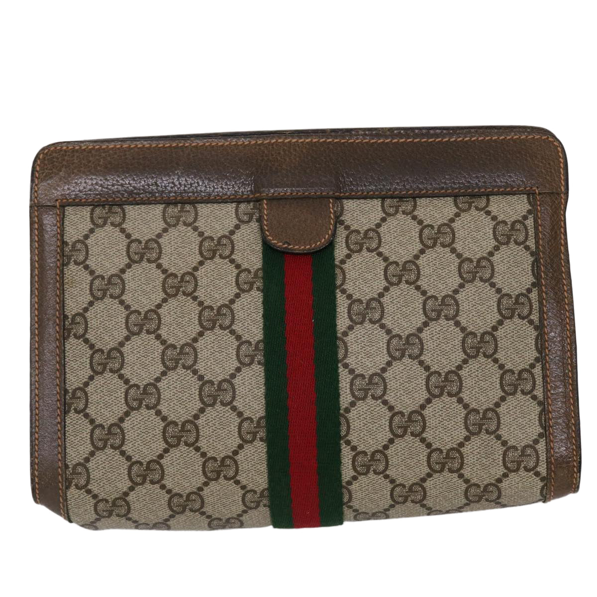 Luxury Gucci Trending 2025 GG Canvas Web Sherry Line Clutch Bag PVC Leather Beige Green