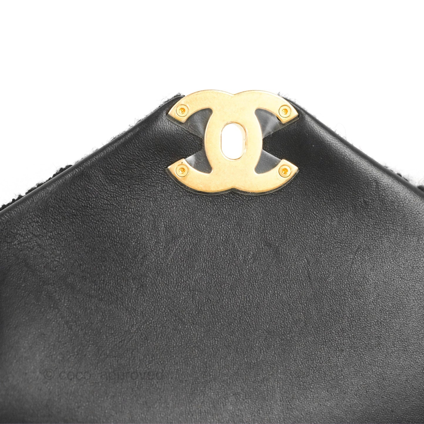 Chanel Medium Single Flap Black Tweed Aged Gold Hardware