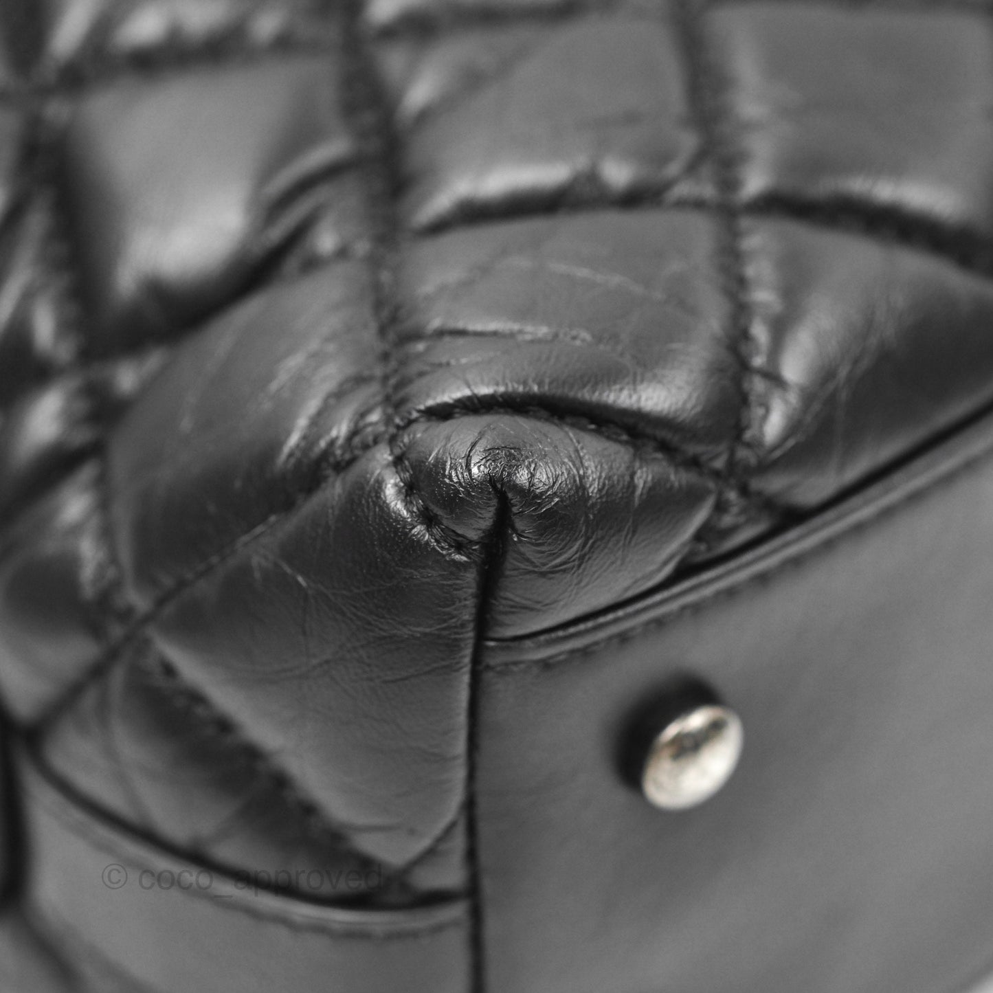 Chanel Quilted Small Handle Bowling Bag Black Aged Calfskin Ruthenium Hardware