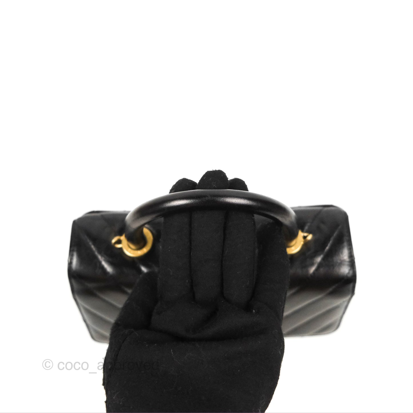 Chanel Chevron Small Coco Handle Black Shiny Aged Calfskin Aged Gold Hardware’s