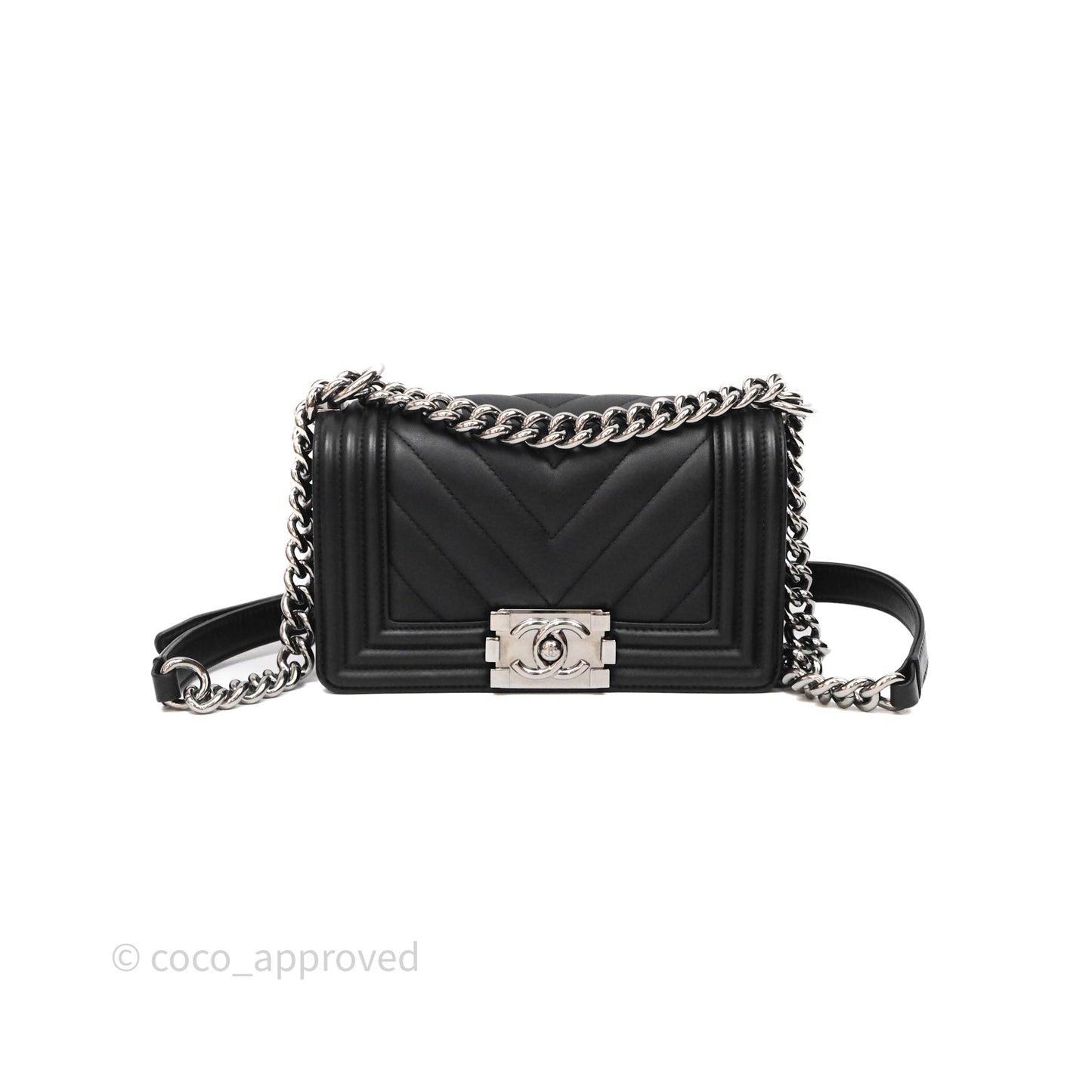 Chanel Small Boy Chevron Black Lambskin Silver Hardware