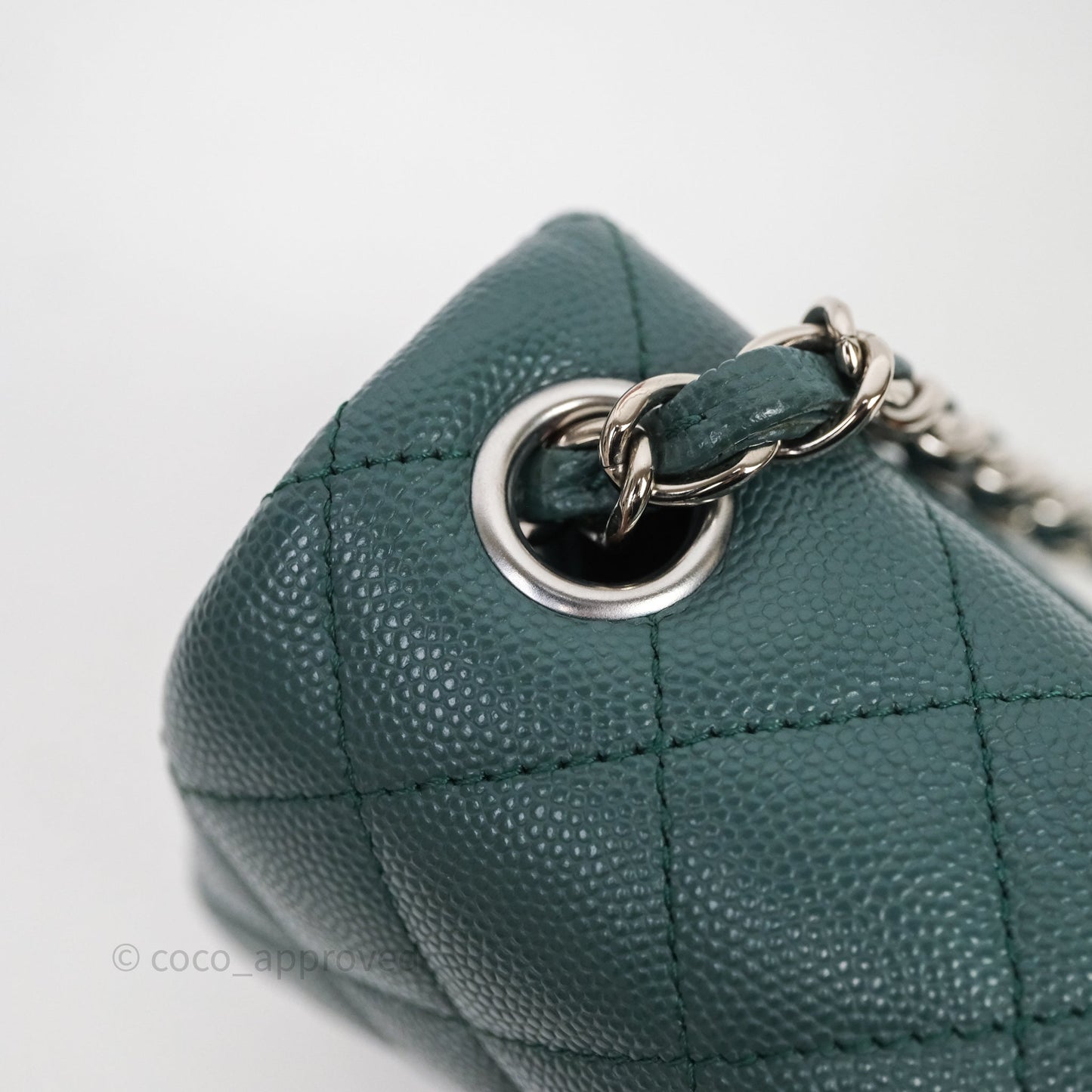 Chanel Quilted Mini Square Flap Dark Green Caviar Silver Hardware