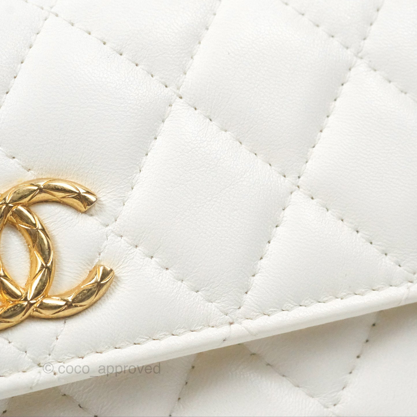 Chanel Dynasty Phone Holder with Chain White Ivory Lambskin Aged Gold Hardware