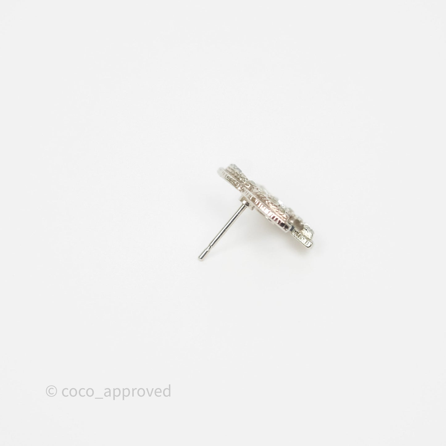Chanel CC Crystals Earrings Silver Tone 13V