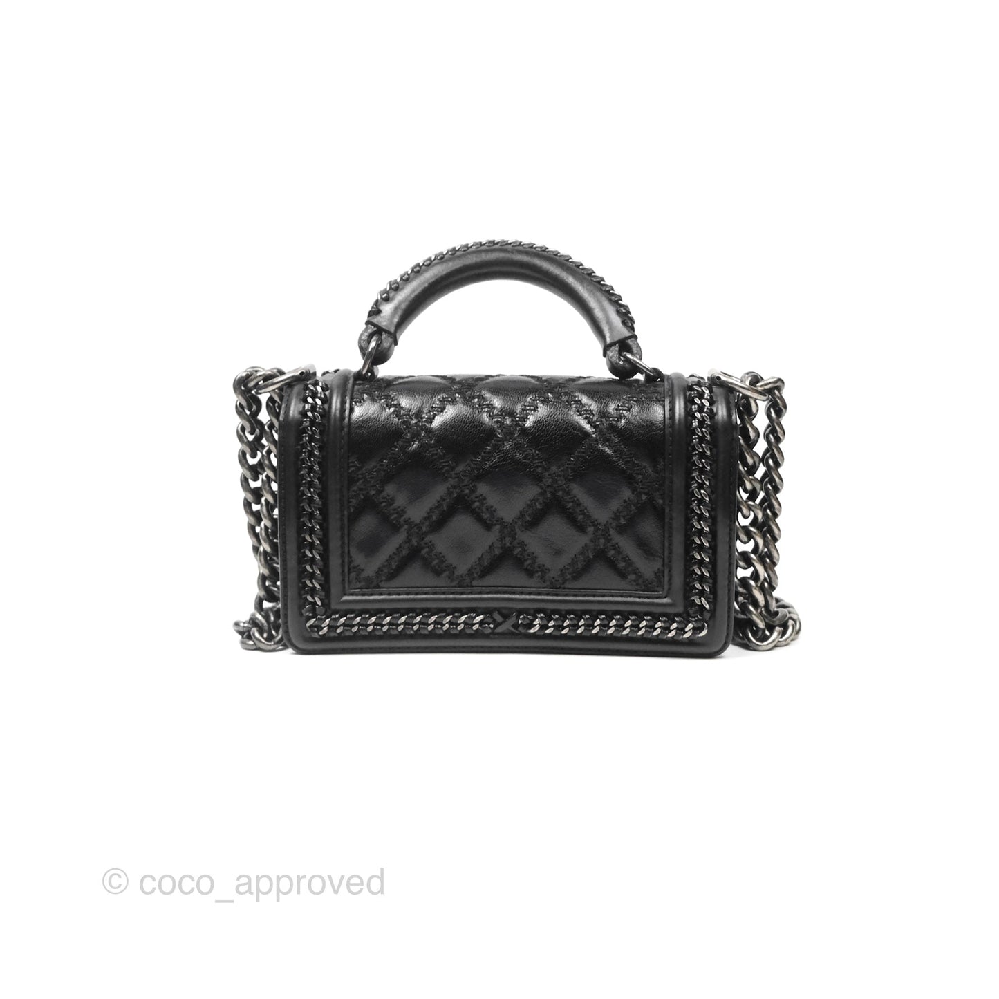 Chanel Small Chain Around Top Handle Boy Black Calfskin Ruthenium Hardware