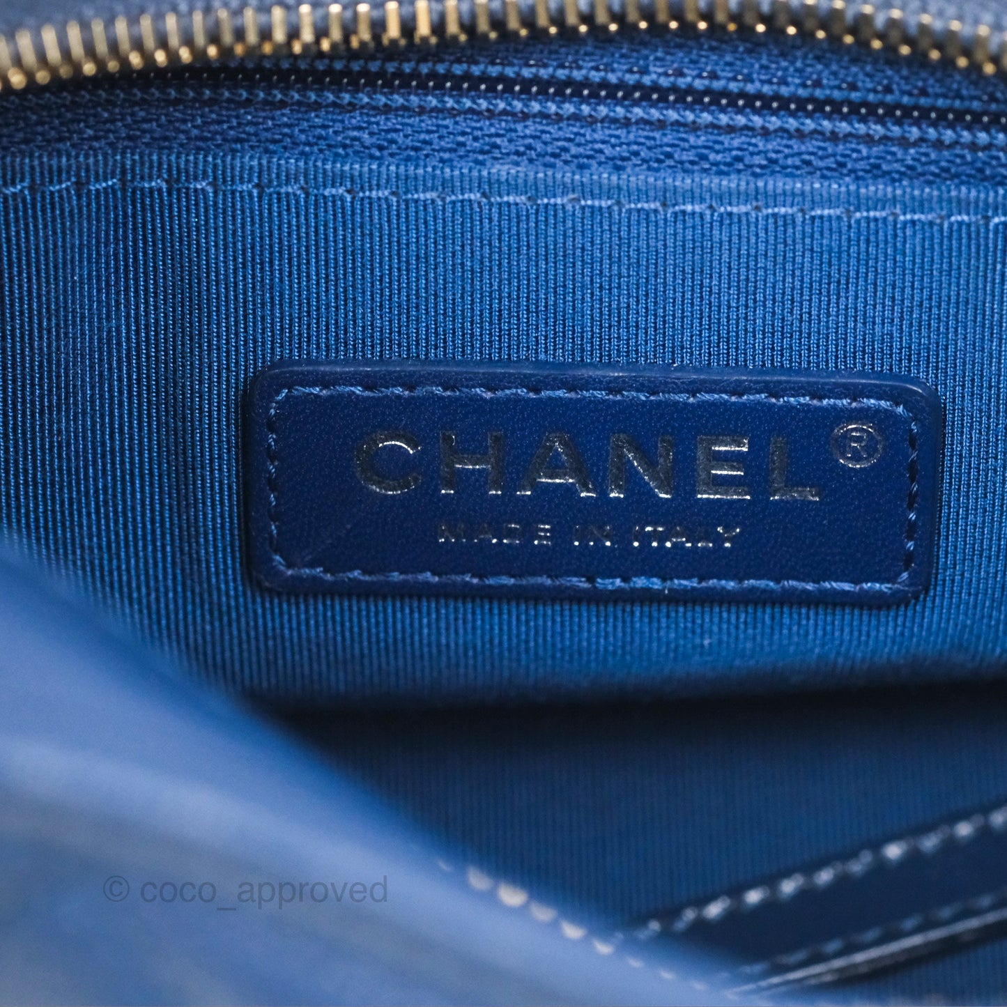 Chanel Small Gabrielle Hobo Blue Patent Goatskin Mixed Hardware
