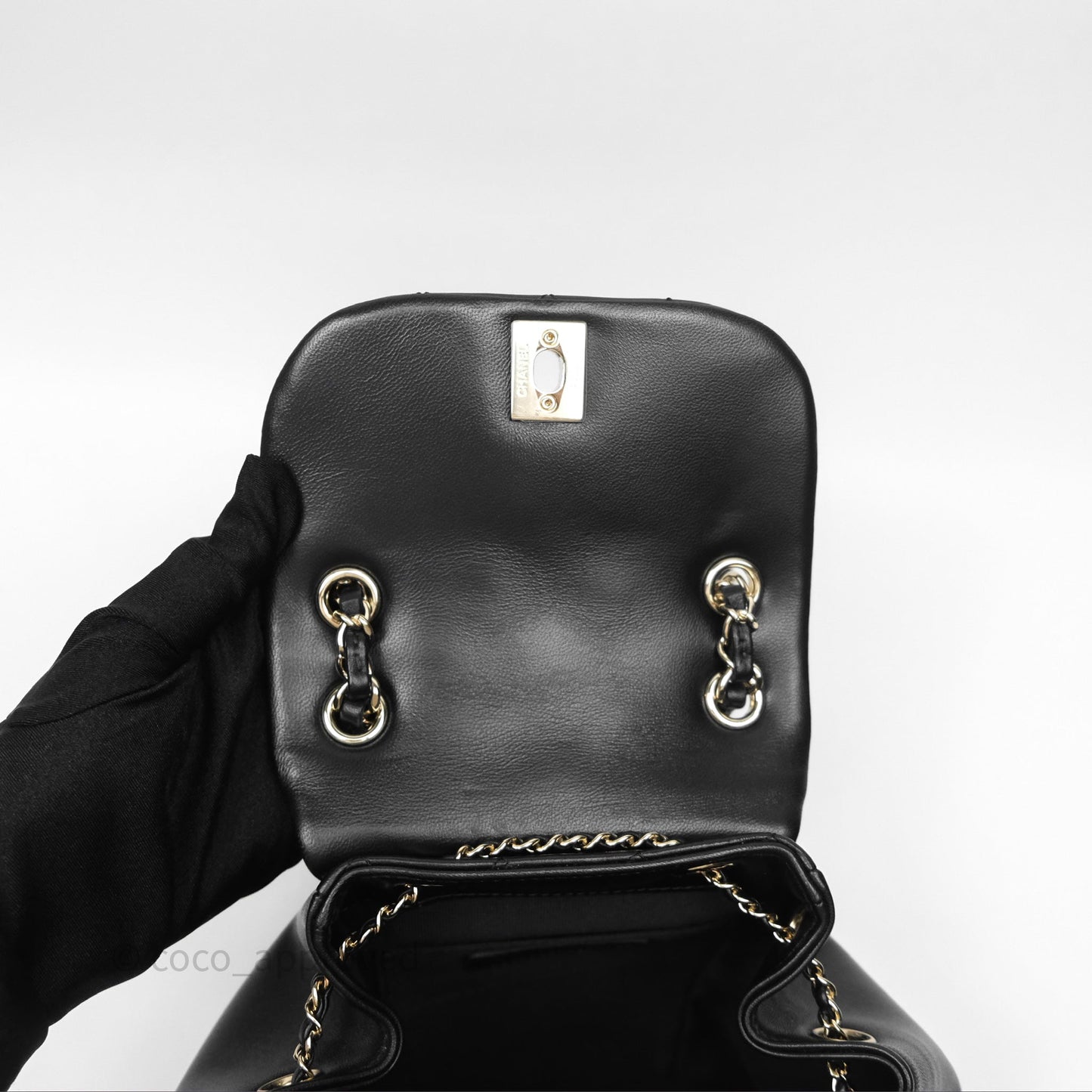 Chanel Small Duma Drawstring Backpack Black Lambskin Gold Hardware