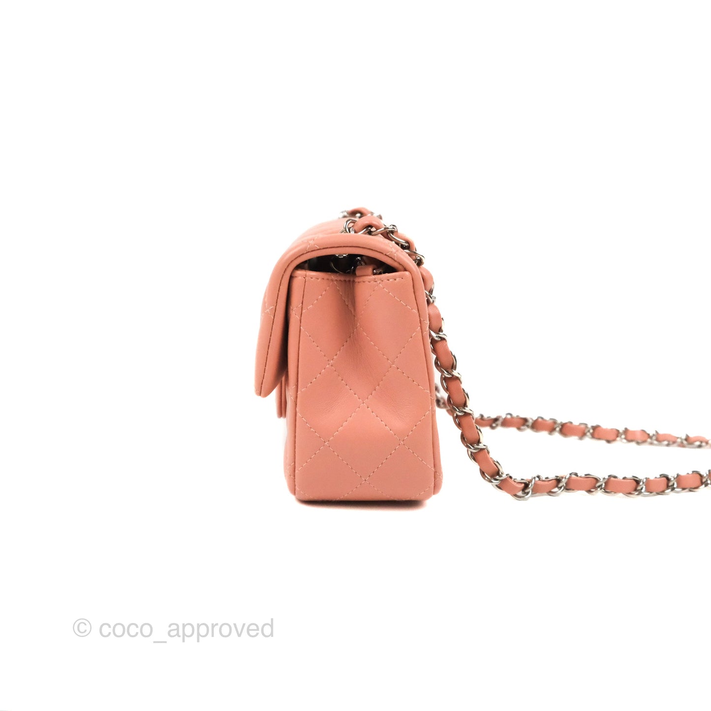 Chanel Quilted Mini Rectangular Flap Salmon Pink Lambskin Silver Hardware 21B