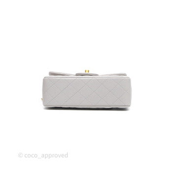 Chanel Top Handle Mini Rectangular Flap Bag Grey Lambskin Aged Gold Hardware