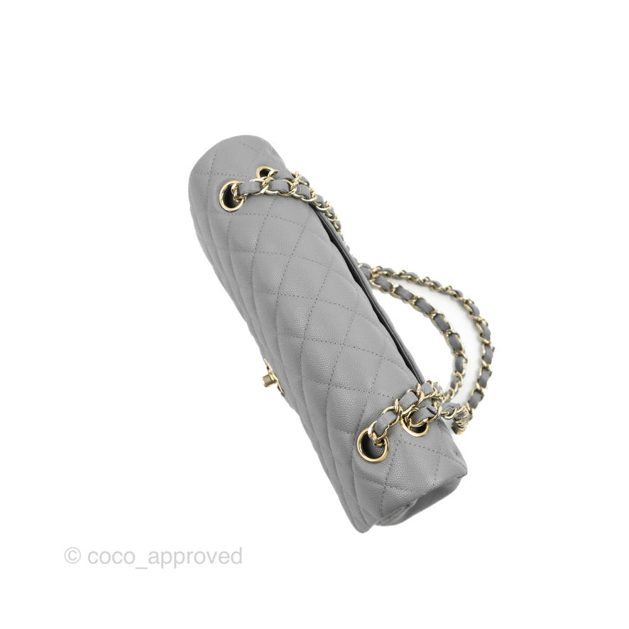 Chanel Classic M/L Medium Flap Quilted Grey Caviar Gold Hardware