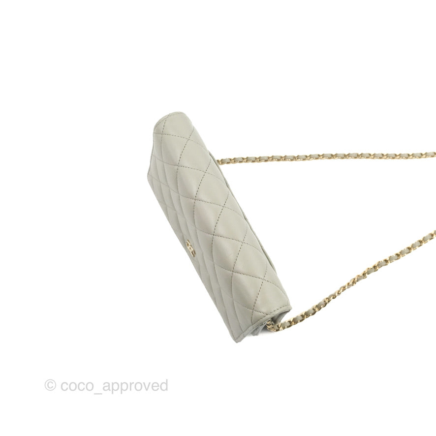 Chanel Quilted Classic Wallet on Chain WOC Light Grey Lambskin Gold Hardware