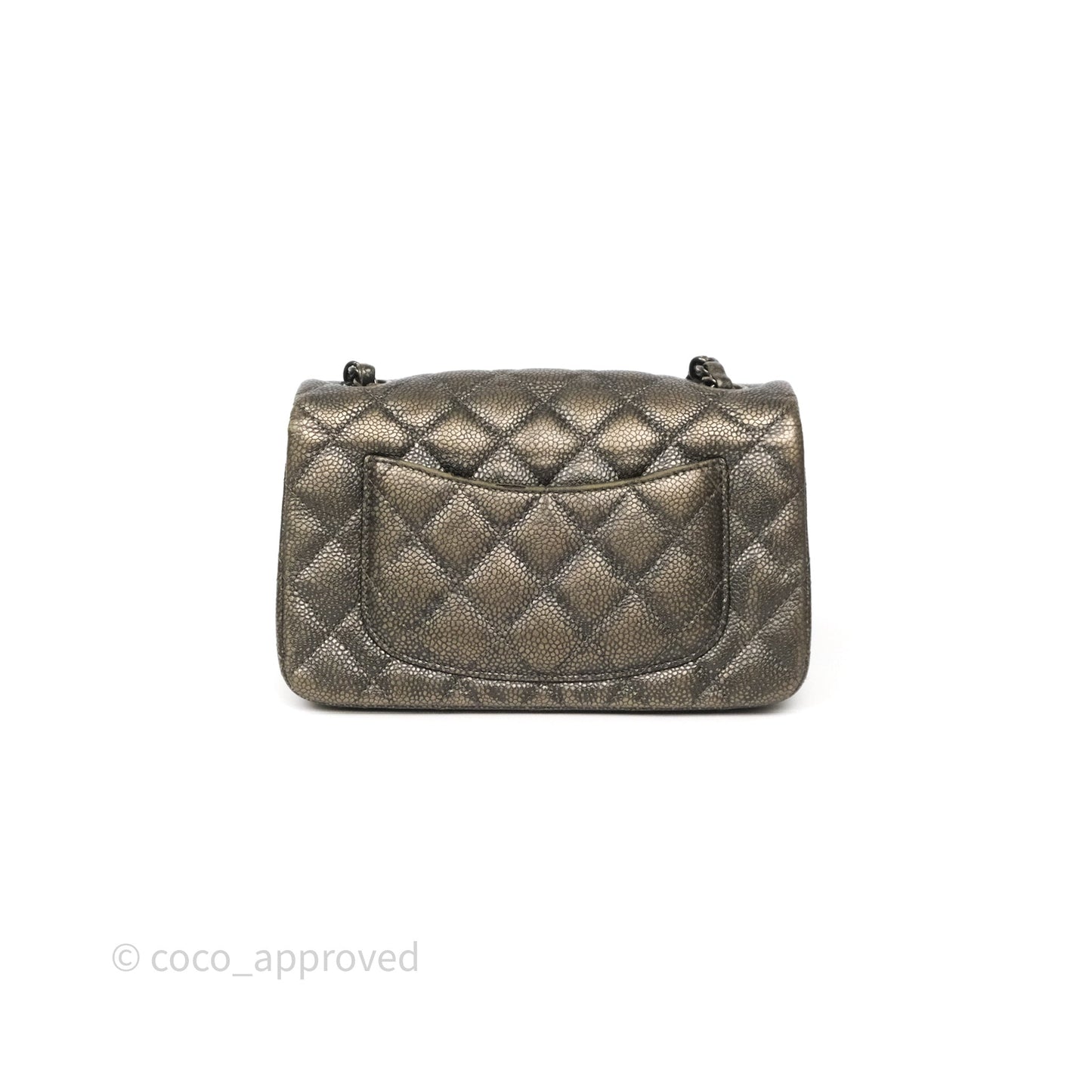 Chanel Mini Rectangular Quilted Metallic Grey Caviar Ruthenium Hardware