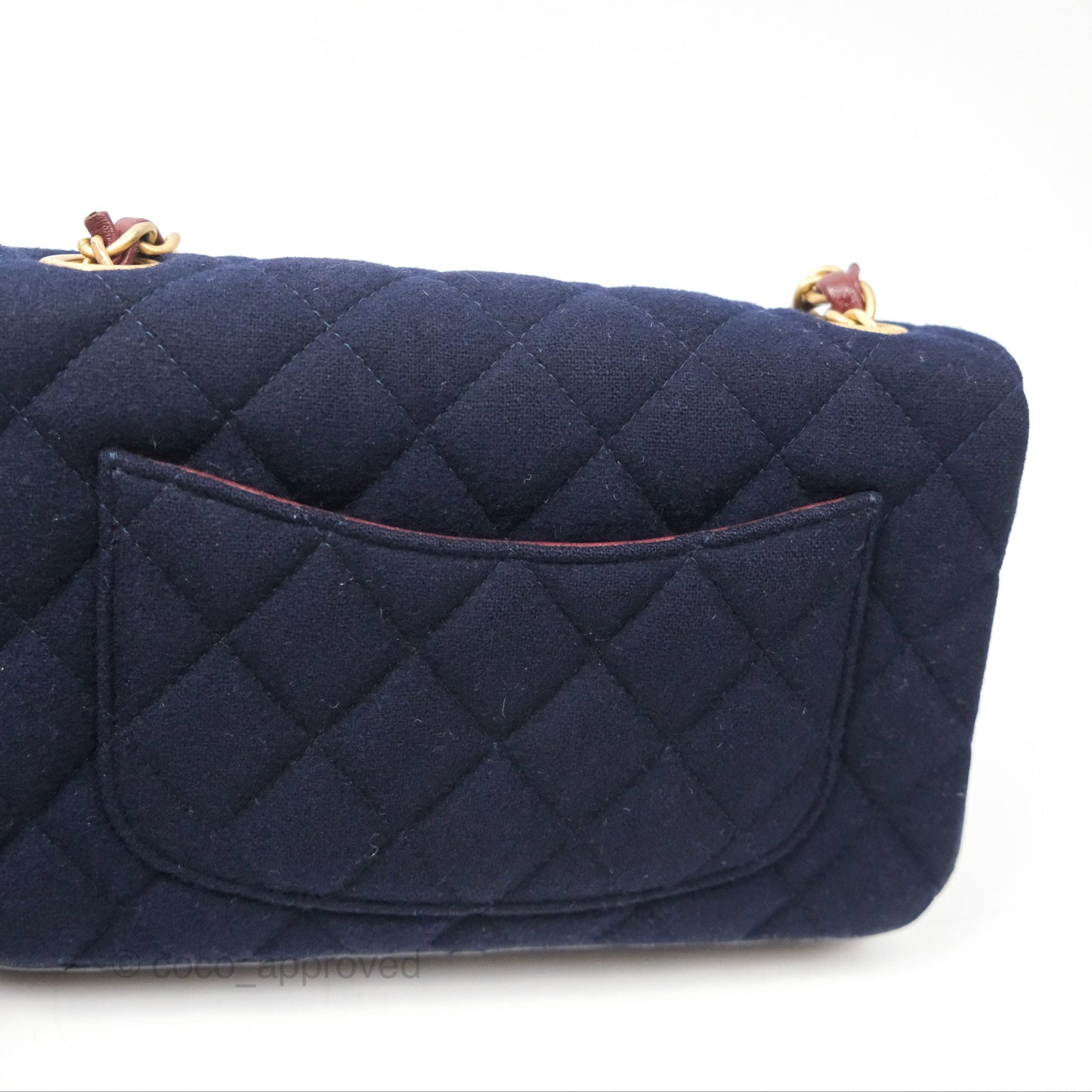 Chanel Mini Charms Rectangular Flap Navy Wool Aged Gold Hardware 18C