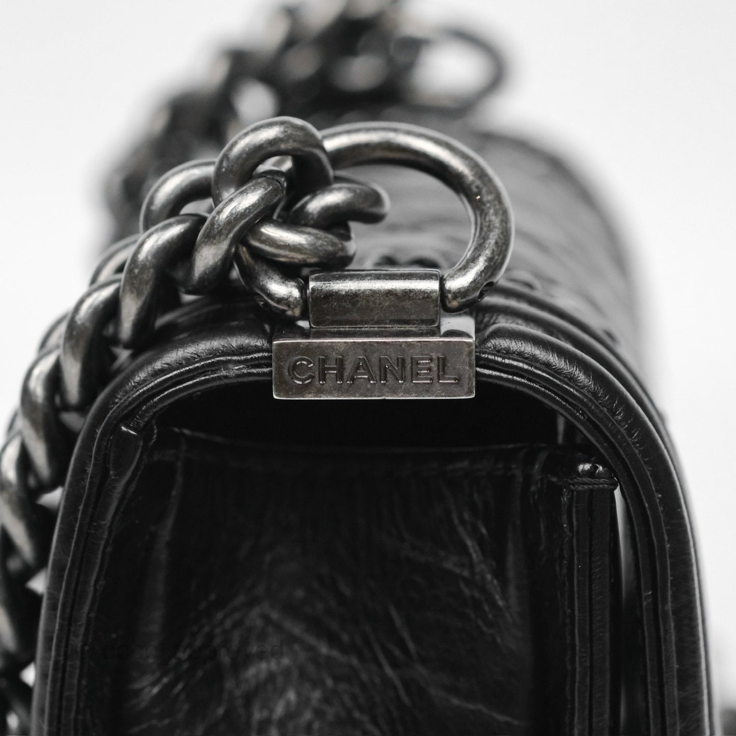 Chanel Small Chain Around Boy Quilted Black Aged Calfskin Ruthenium Hardware