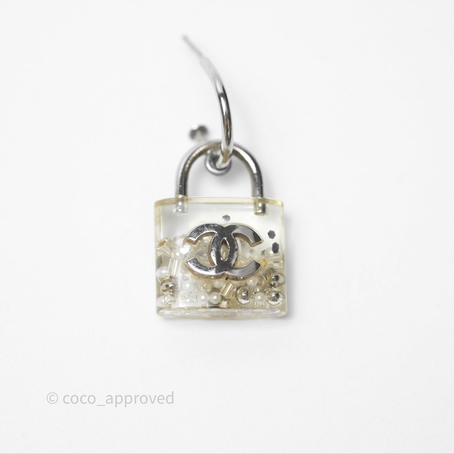Chanel CC Padlock Resin Drop Earrings 14K