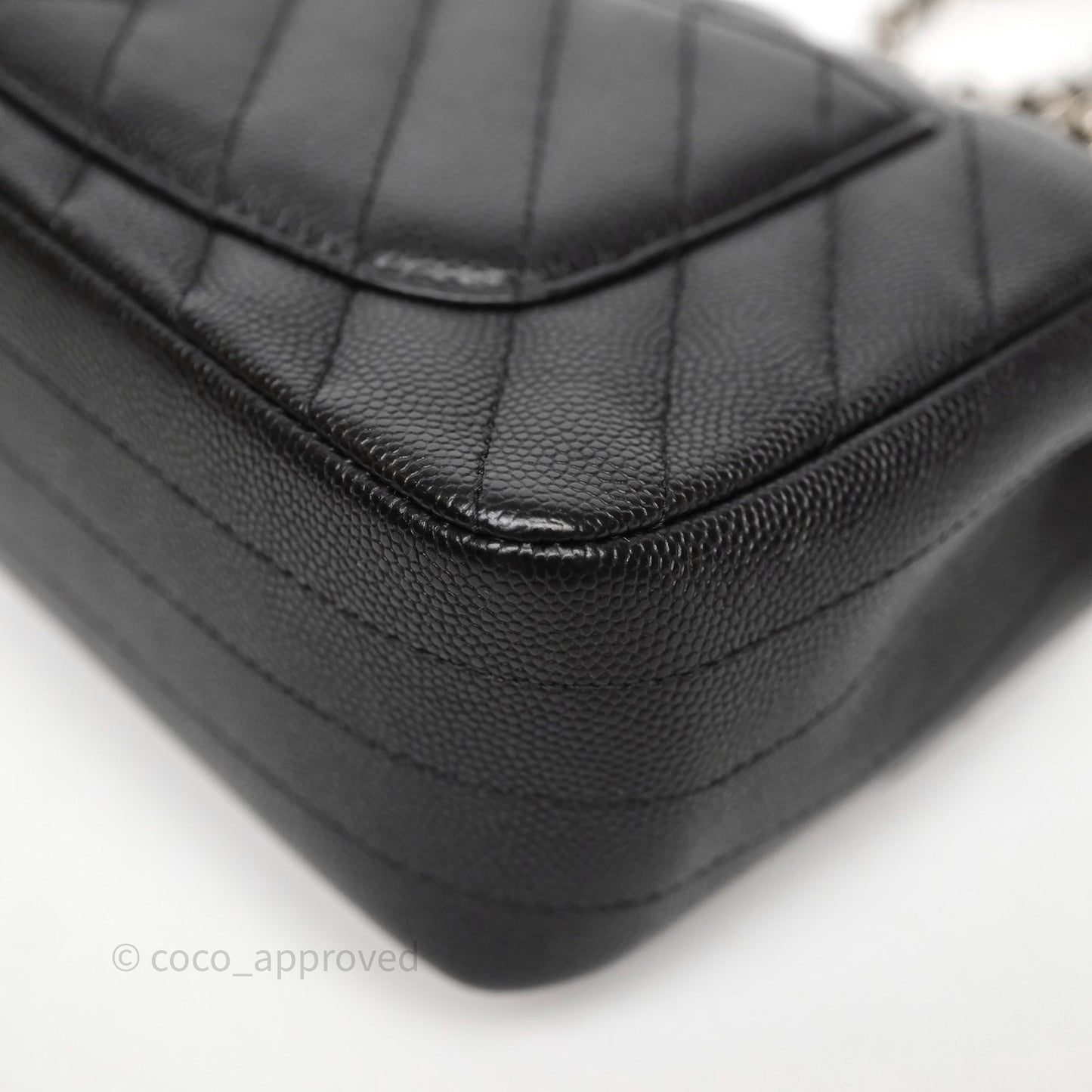 Chanel Mini Rectangular Flap Chevron Black Caviar Silver Hardware